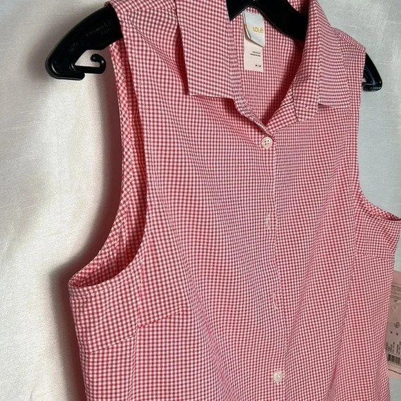 Y2K LOLE top,gingham,seersucker,sleeveless,fitted,country,red & white NWT VICHY - Picture 4 of 13